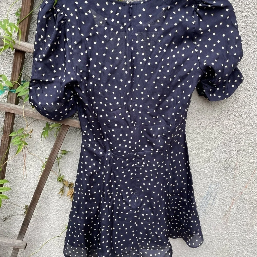 Realisation Par Ozzie Navy White Stars 100% Silk Dress
